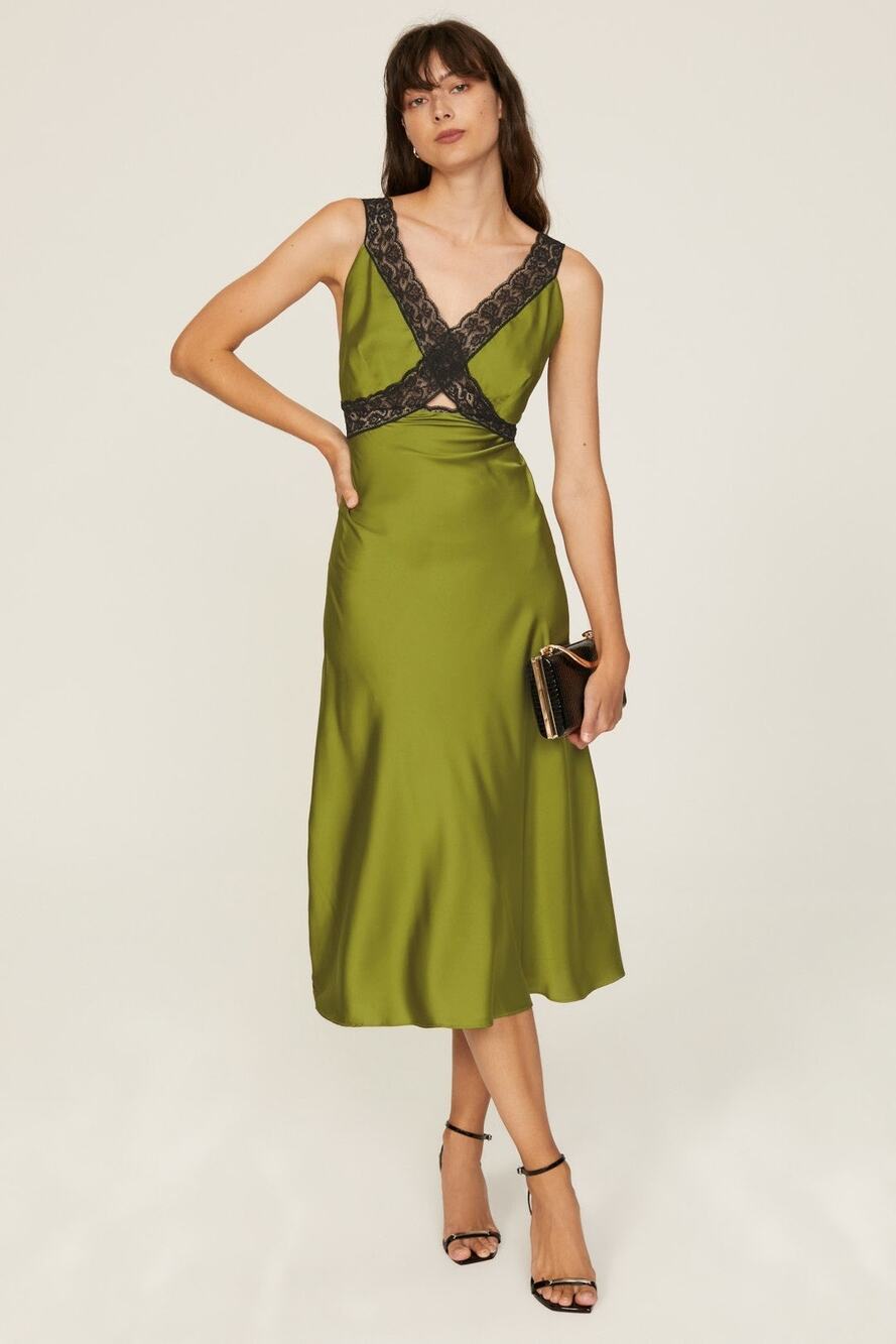 Samantha Sipos Nasrin Green Sleeveless Midi Slip Dress Size Small